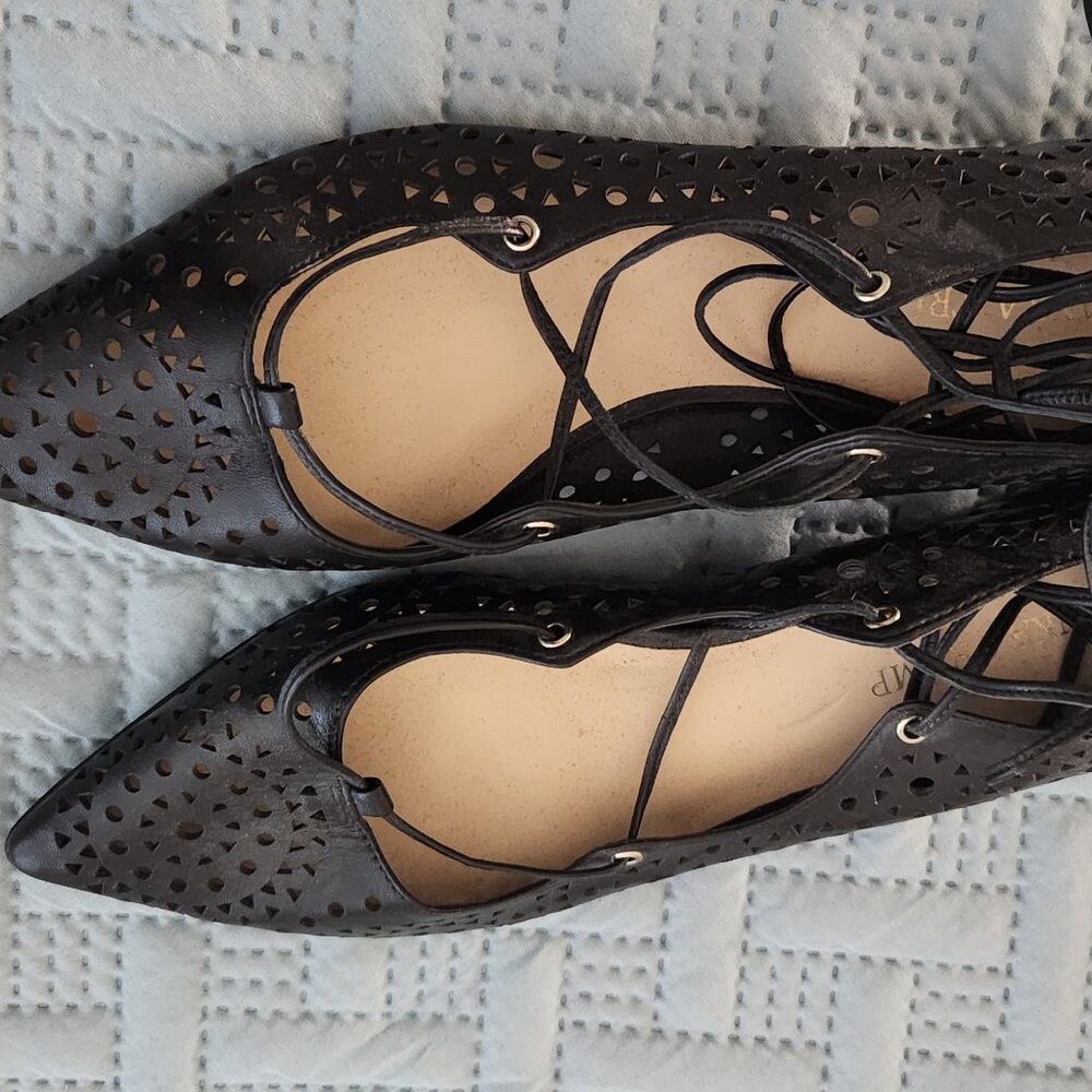 Ivanka black leather ankle tie flats NWT size 9 - Picture 8 of 11
